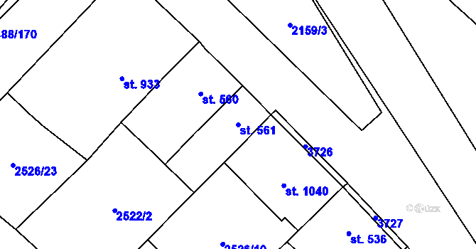 Parcela st. 561 v KÚ Jaroměřice nad Rokytnou, Katastrální mapa