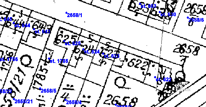 Parcela st. 623 v KÚ Jaroměřice nad Rokytnou, Katastrální mapa