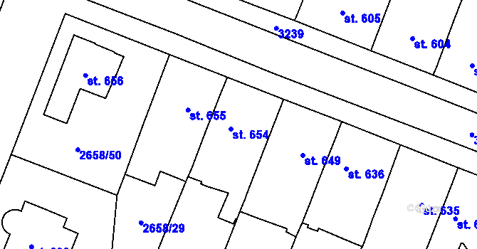 Parcela st. 654 v KÚ Jaroměřice nad Rokytnou, Katastrální mapa
