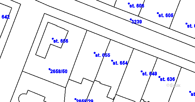 Parcela st. 655 v KÚ Jaroměřice nad Rokytnou, Katastrální mapa