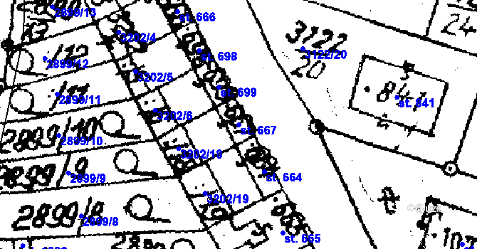 Parcela st. 667 v KÚ Jaroměřice nad Rokytnou, Katastrální mapa
