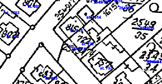 Parcela st. 722 v KÚ Jaroměřice nad Rokytnou, Katastrální mapa