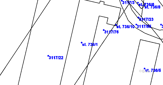 Parcela st. 736/1 v KÚ Jaroměřice nad Rokytnou, Katastrální mapa