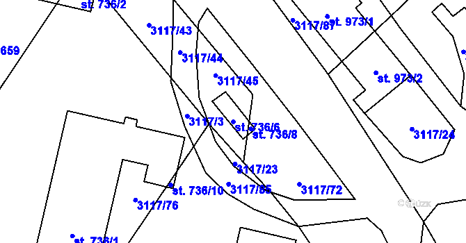 Parcela st. 736/6 v KÚ Jaroměřice nad Rokytnou, Katastrální mapa