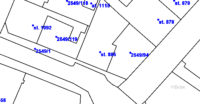 Parcela st. 885 v KÚ Jaroměřice nad Rokytnou, Katastrální mapa