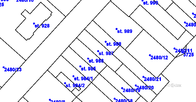 Parcela st. 987 v KÚ Jaroměřice nad Rokytnou, Katastrální mapa