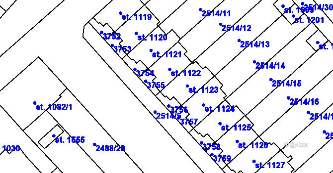 Parcela st. 1123 v KÚ Jaroměřice nad Rokytnou, Katastrální mapa