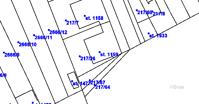 Parcela st. 1159 v KÚ Jaroměřice nad Rokytnou, Katastrální mapa