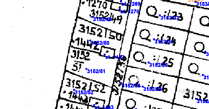 Parcela st. 1442 v KÚ Jaroměřice nad Rokytnou, Katastrální mapa