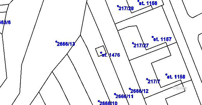 Parcela st. 1476 v KÚ Jaroměřice nad Rokytnou, Katastrální mapa