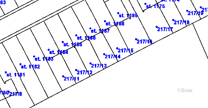 Parcela st. 217/14 v KÚ Jaroměřice nad Rokytnou, Katastrální mapa