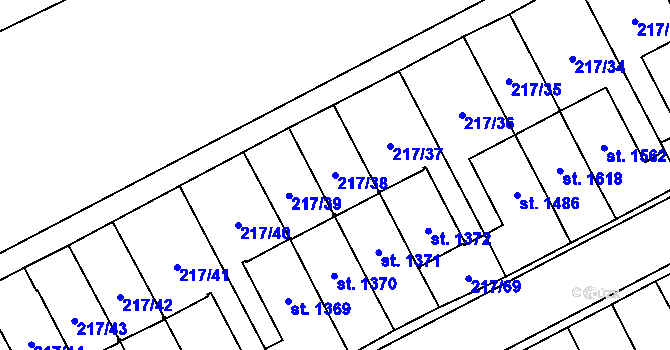Parcela st. 217/38 v KÚ Jaroměřice nad Rokytnou, Katastrální mapa