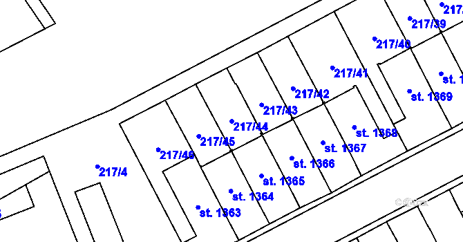 Parcela st. 217/44 v KÚ Jaroměřice nad Rokytnou, Katastrální mapa