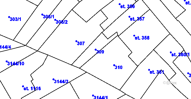 Parcela st. 309 v KÚ Jaroměřice nad Rokytnou, Katastrální mapa