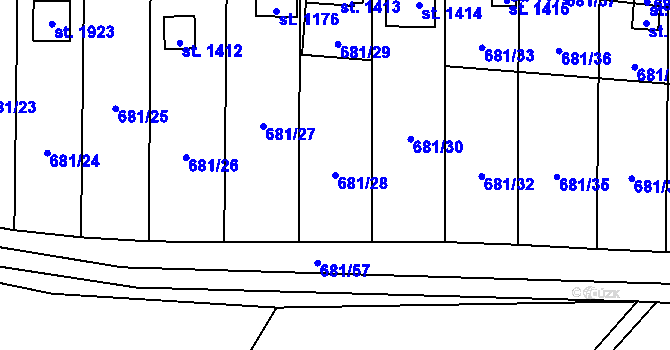 Parcela st. 681/28 v KÚ Jaroměřice nad Rokytnou, Katastrální mapa