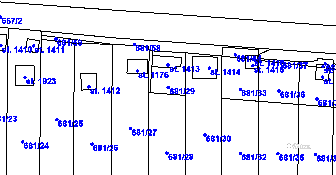 Parcela st. 681/29 v KÚ Jaroměřice nad Rokytnou, Katastrální mapa