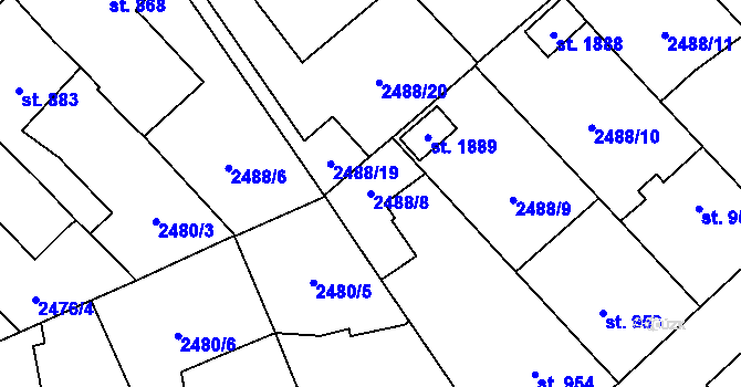 Parcela st. 2488/8 v KÚ Jaroměřice nad Rokytnou, Katastrální mapa