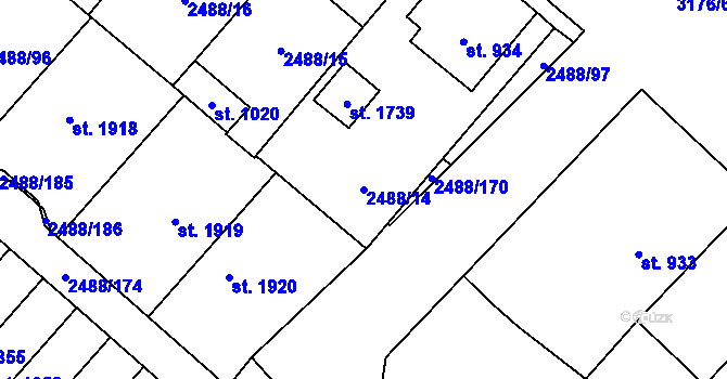 Parcela st. 2488/14 v KÚ Jaroměřice nad Rokytnou, Katastrální mapa