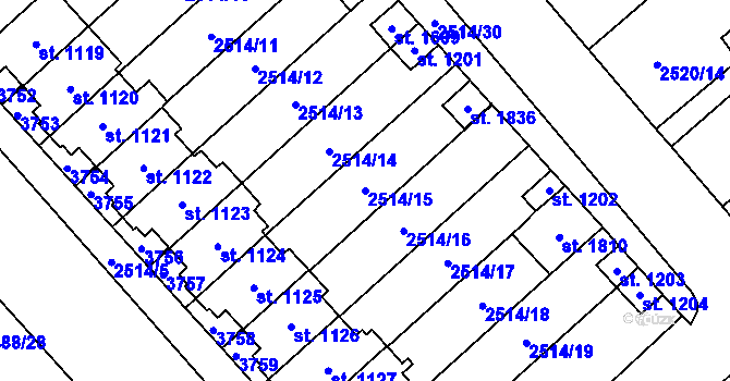 Parcela st. 2514/15 v KÚ Jaroměřice nad Rokytnou, Katastrální mapa