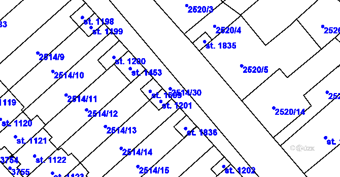 Parcela st. 2514/30 v KÚ Jaroměřice nad Rokytnou, Katastrální mapa