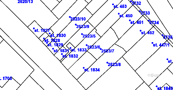 Parcela st. 2523/6 v KÚ Jaroměřice nad Rokytnou, Katastrální mapa