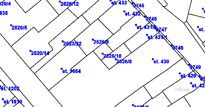 Parcela st. 2526/18 v KÚ Jaroměřice nad Rokytnou, Katastrální mapa
