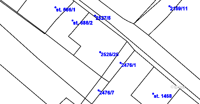 Parcela st. 2526/25 v KÚ Jaroměřice nad Rokytnou, Katastrální mapa