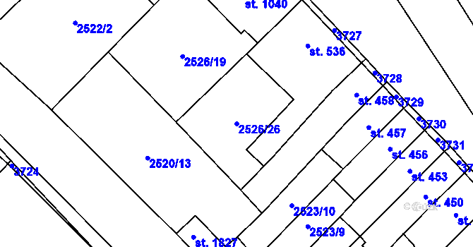 Parcela st. 2526/26 v KÚ Jaroměřice nad Rokytnou, Katastrální mapa