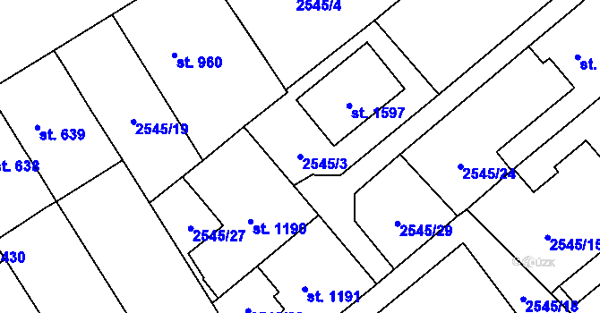 Parcela st. 2545/3 v KÚ Jaroměřice nad Rokytnou, Katastrální mapa