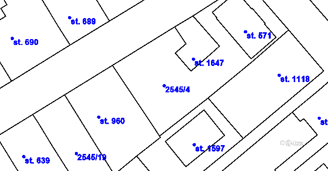 Parcela st. 2545/4 v KÚ Jaroměřice nad Rokytnou, Katastrální mapa
