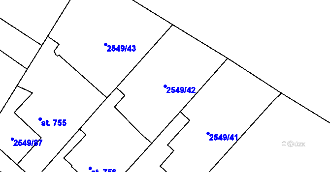 Parcela st. 2549/42 v KÚ Jaroměřice nad Rokytnou, Katastrální mapa