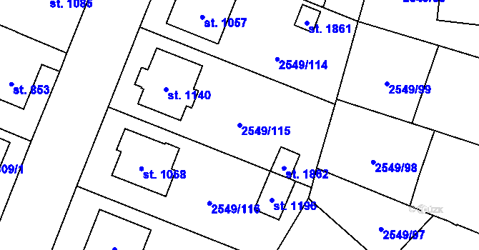 Parcela st. 2549/115 v KÚ Jaroměřice nad Rokytnou, Katastrální mapa
