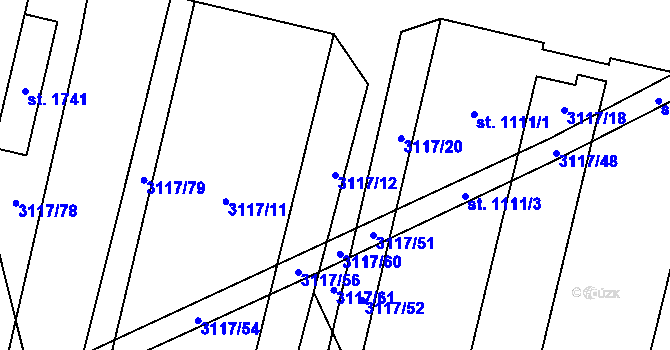 Parcela st. 3117/12 v KÚ Jaroměřice nad Rokytnou, Katastrální mapa