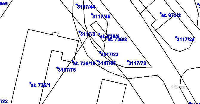 Parcela st. 3117/23 v KÚ Jaroměřice nad Rokytnou, Katastrální mapa