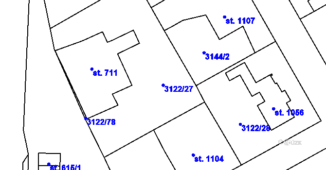 Parcela st. 3122/27 v KÚ Jaroměřice nad Rokytnou, Katastrální mapa