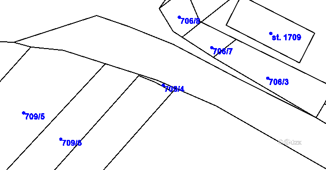 Parcela st. 709/4 v KÚ Jaroměřice nad Rokytnou, Katastrální mapa
