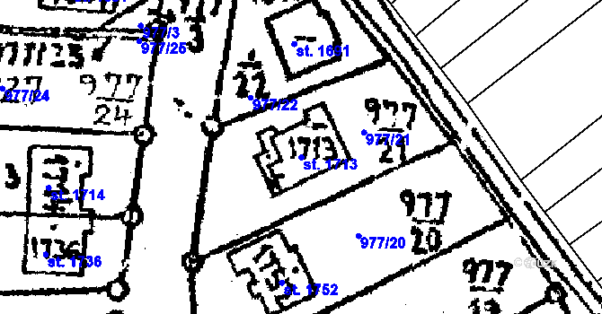 Parcela st. 1713 v KÚ Jaroměřice nad Rokytnou, Katastrální mapa