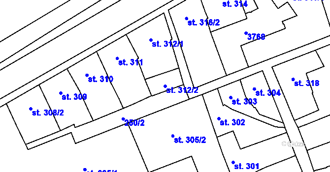 Parcela st. 312/2 v KÚ Jaroměřice nad Rokytnou, Katastrální mapa