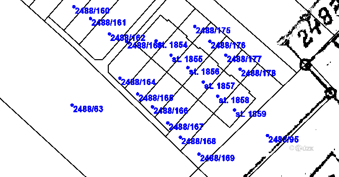 Parcela st. 2488/166 v KÚ Jaroměřice nad Rokytnou, Katastrální mapa