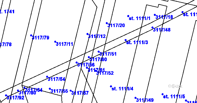 Parcela st. 3117/51 v KÚ Jaroměřice nad Rokytnou, Katastrální mapa