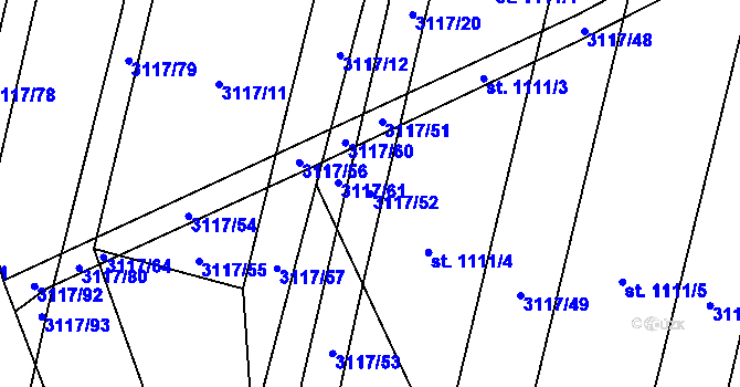 Parcela st. 3117/52 v KÚ Jaroměřice nad Rokytnou, Katastrální mapa