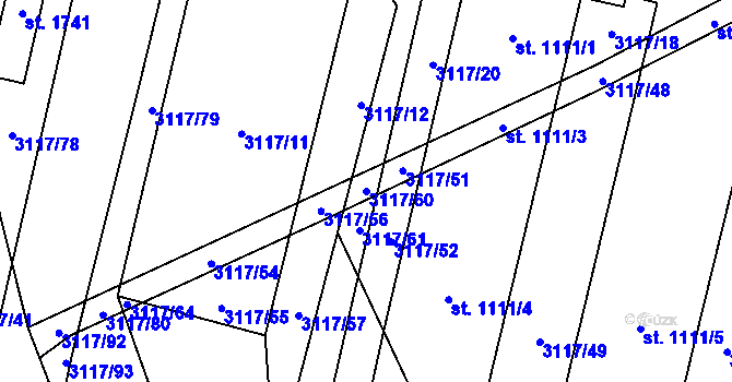 Parcela st. 3117/60 v KÚ Jaroměřice nad Rokytnou, Katastrální mapa