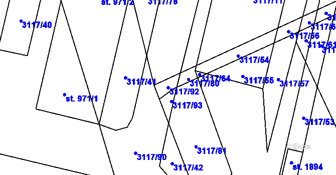 Parcela st. 3117/92 v KÚ Jaroměřice nad Rokytnou, Katastrální mapa
