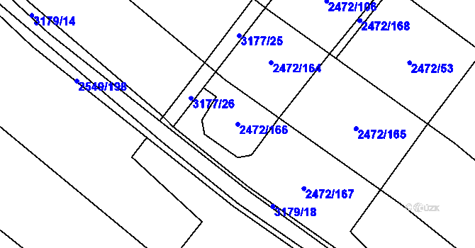 Parcela st. 2472/166 v KÚ Jaroměřice nad Rokytnou, Katastrální mapa