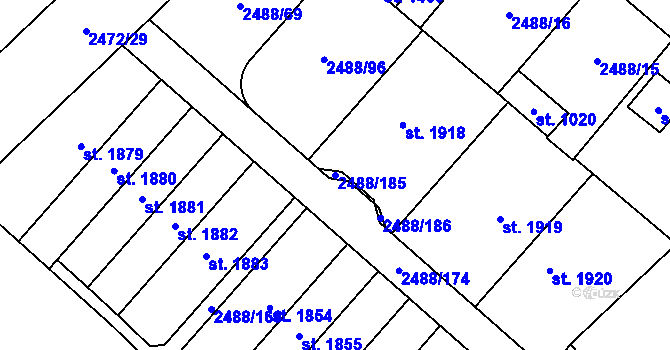 Parcela st. 2488/185 v KÚ Jaroměřice nad Rokytnou, Katastrální mapa