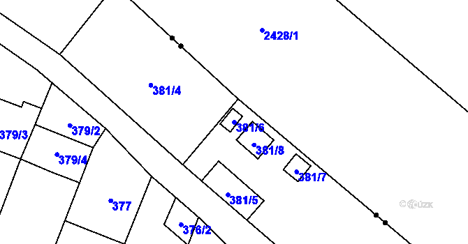 Parcela st. 381/6 v KÚ Popovice nad Rokytnou, Katastrální mapa