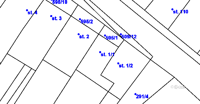 Parcela st. 1/1 v KÚ Jaroslav, Katastrální mapa