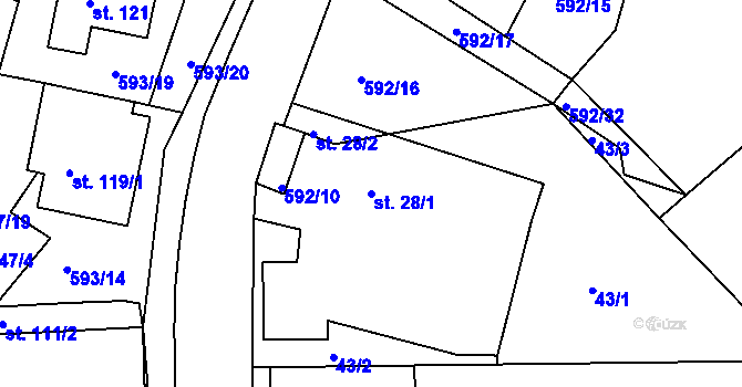 Parcela st. 28/1 v KÚ Jaroslav, Katastrální mapa
