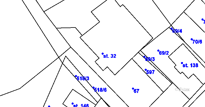 Parcela st. 32 v KÚ Jaroslav, Katastrální mapa