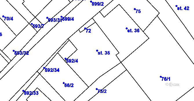 Parcela st. 35 v KÚ Jaroslav, Katastrální mapa